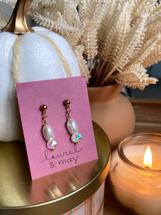Pearl&Crystal Earrings (Gold)
