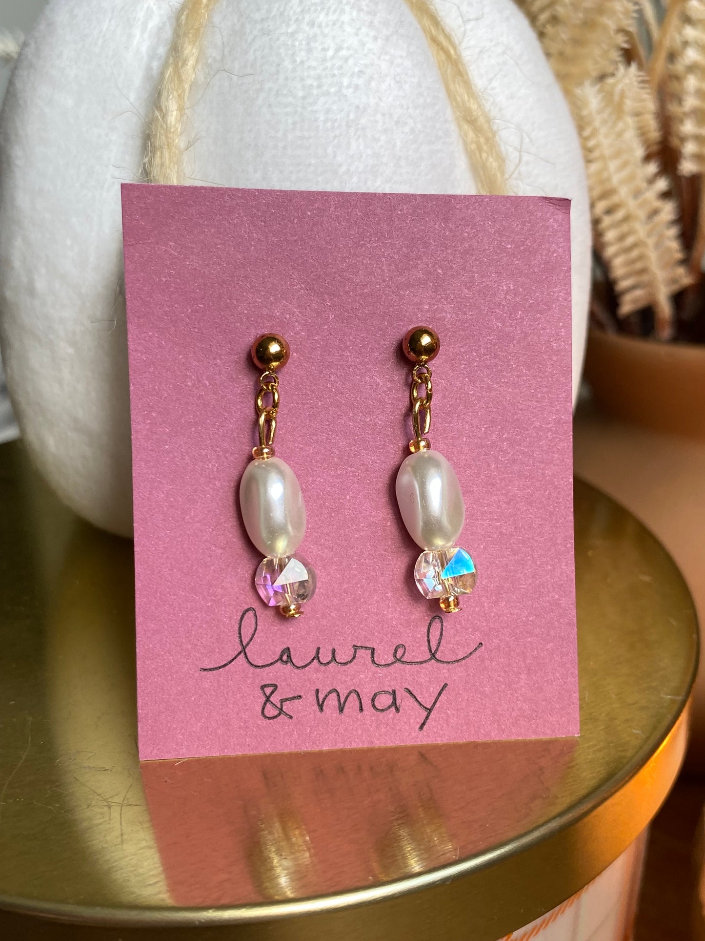 Pearl&Crystal Earrings (Gold)
