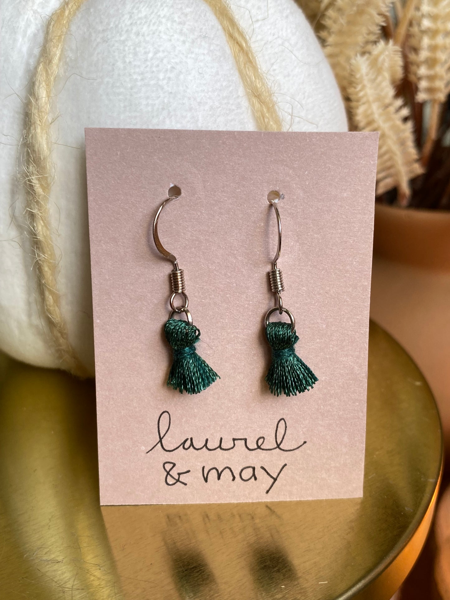 Forest Green Fabric Dangly Earrings