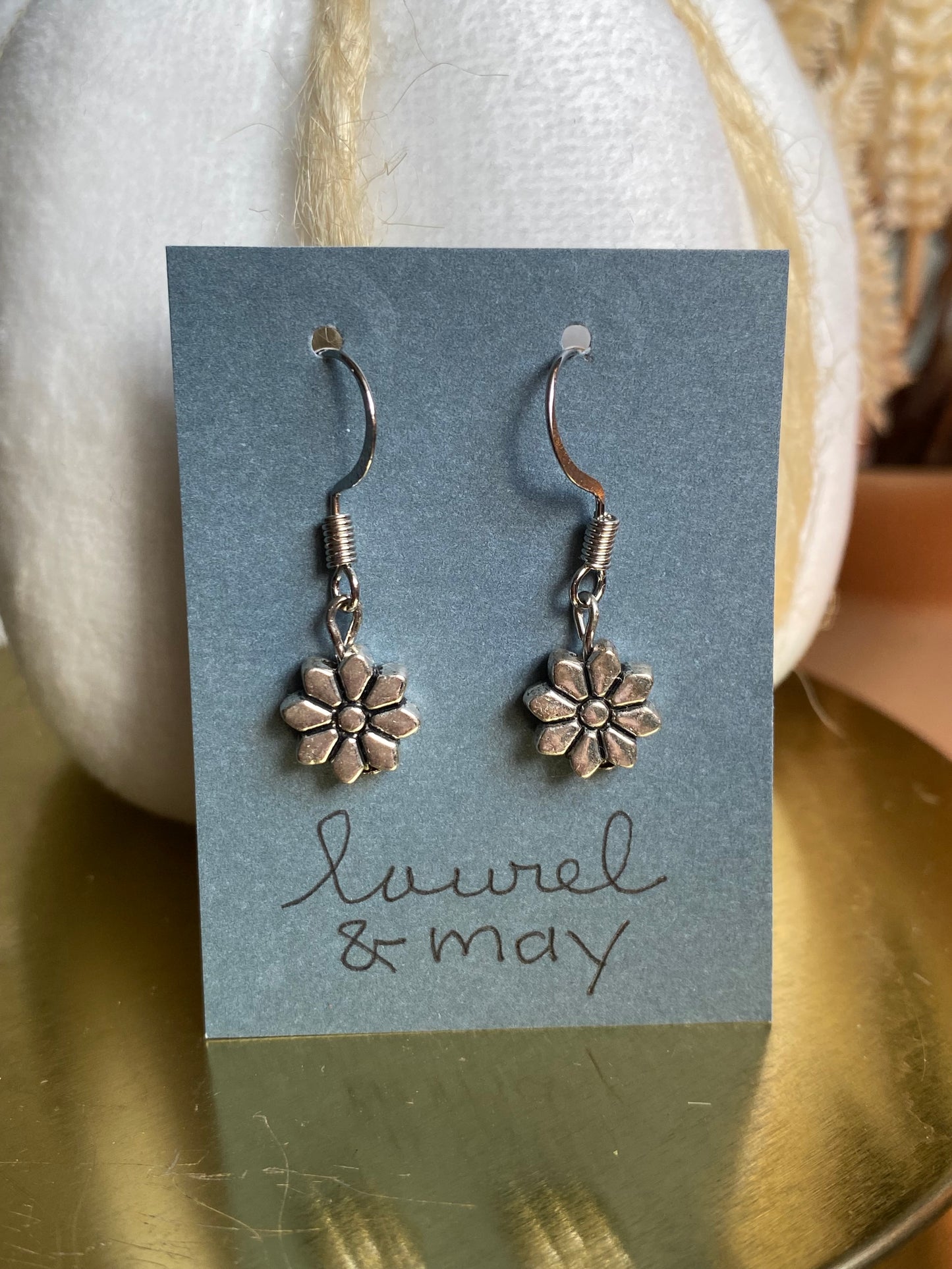 Silver Flower Dangly Earrings
