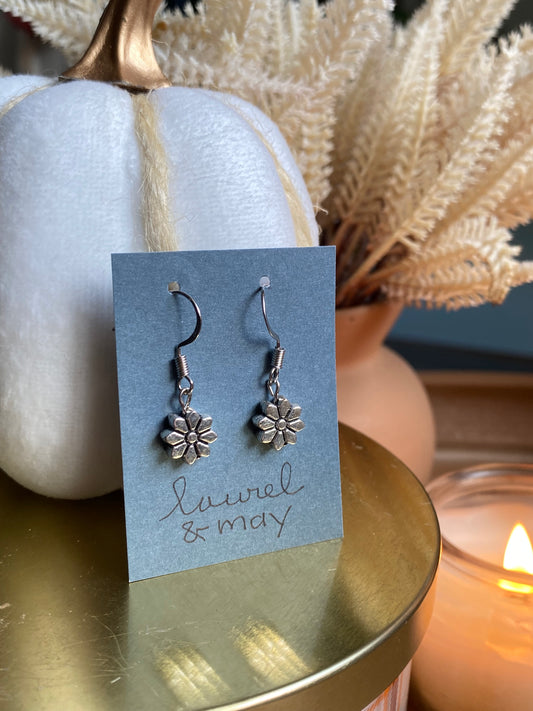 Silver Flower Dangly Earrings