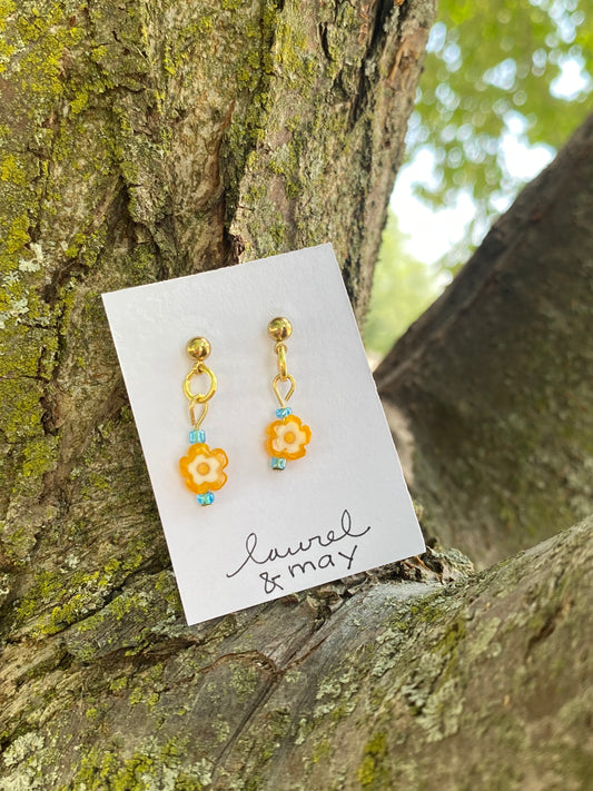 Orange&Blue Dangly Earrings (Gold)